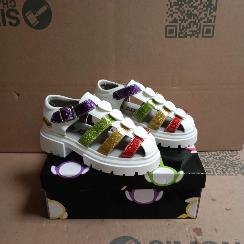 KOI KIDZ TELETUBBIES GLITTER TRUMPETS SANDALS WHITE MULTI SIZE 12