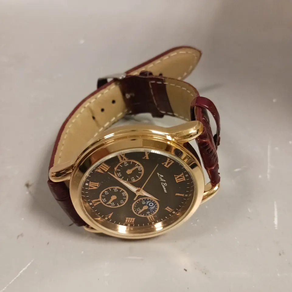 MENS LA BANUS WATCH – GOLD COLOUR CASE – LEATHER STRAP