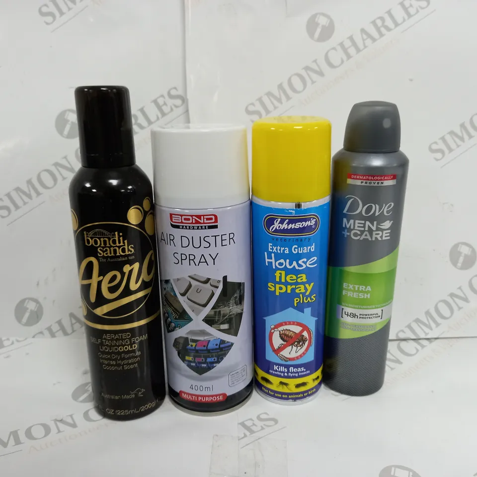 BOX OF APPROX 20 ASSORTED AEROSOLS TO INCLUDE - DOVE MEN CARE - COMPRESSED AIR - SELF TAN ECT