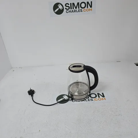 GLASS-BODIED ELECTRIC KETTLE WITH BLACK HANDLE