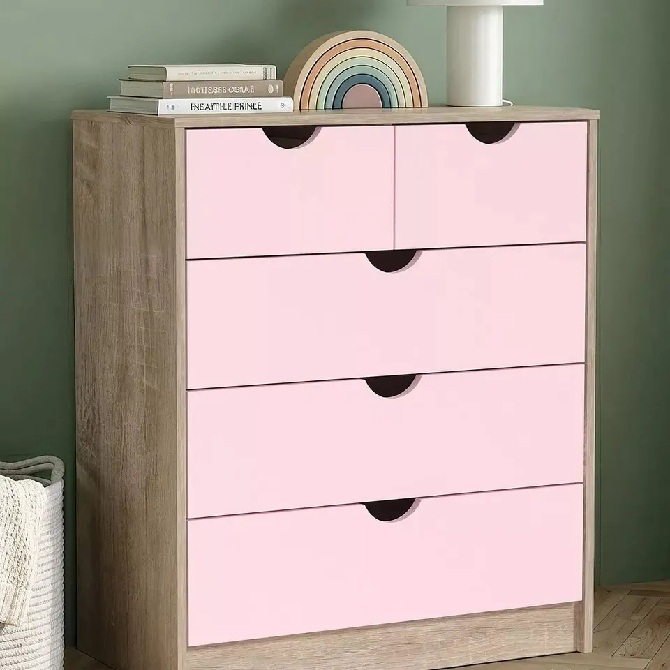 BOXED MICO 3+2 DRAWER CHEST - OAK/LIGHT PINK (1 BOX)