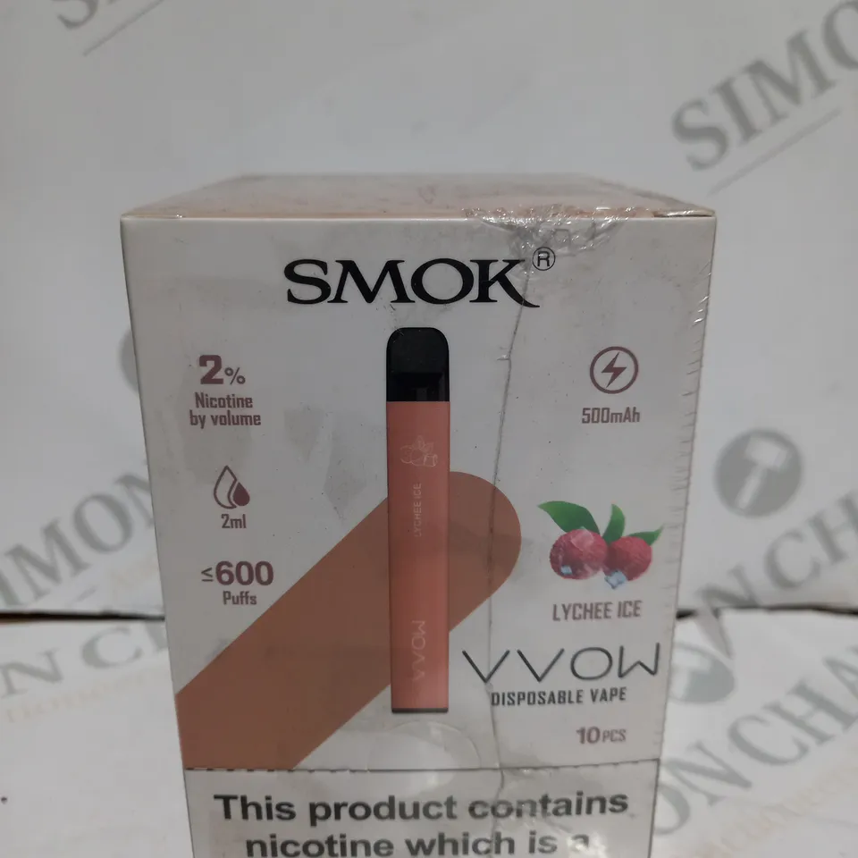 BOXED CELLOPHANE-WRAPPED PACK OF TEN SMOK VVOW DISPOSABLE VAPES (1 BOX)