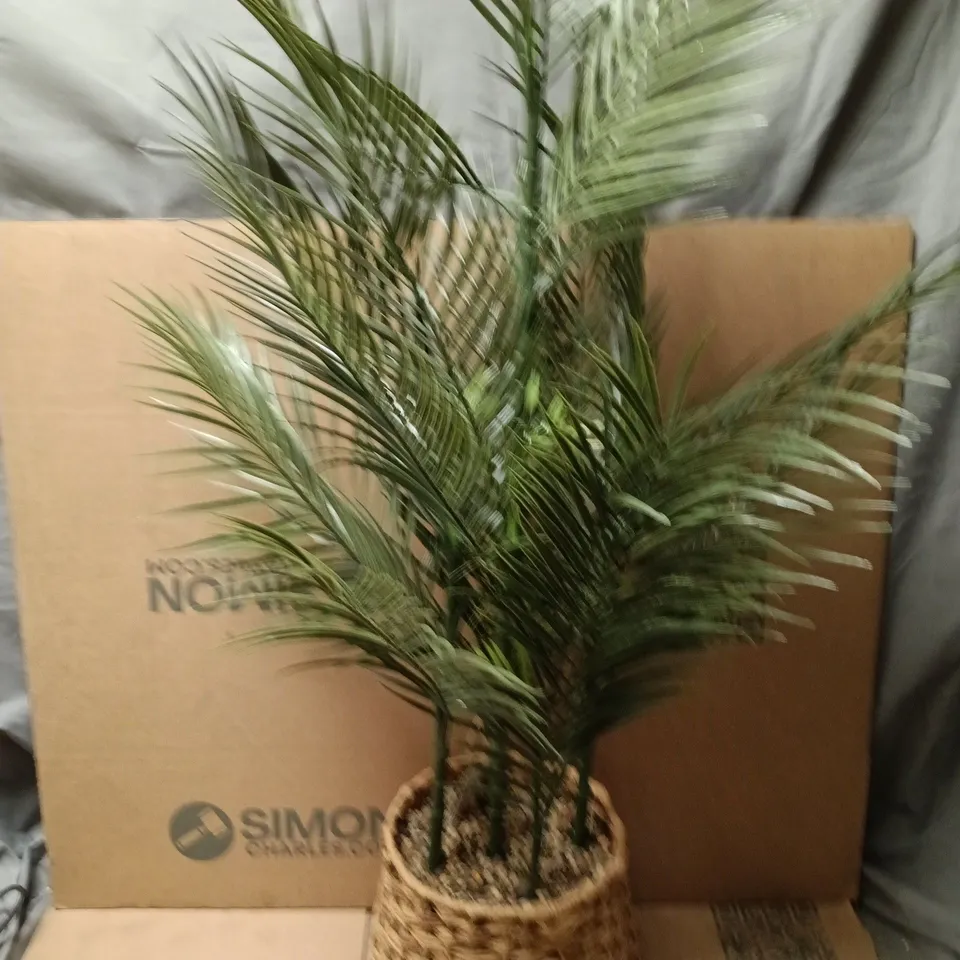 INDOOR FAUX PALM PLANT IN A WOVEN BASKET
