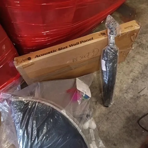 PALLET OF ASSORTED ITEMS INCLUDING - CAT NIP MAT, MUDGUARD, ACOUSTIC SLAT WALL PANEL