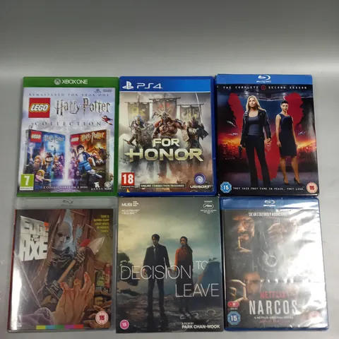 APPROXIMATELY 20 ASSORTED DVD/VIDEO GAMES TO INCLUDE NARCOS, FOR HONOR, BATMAN ETC
