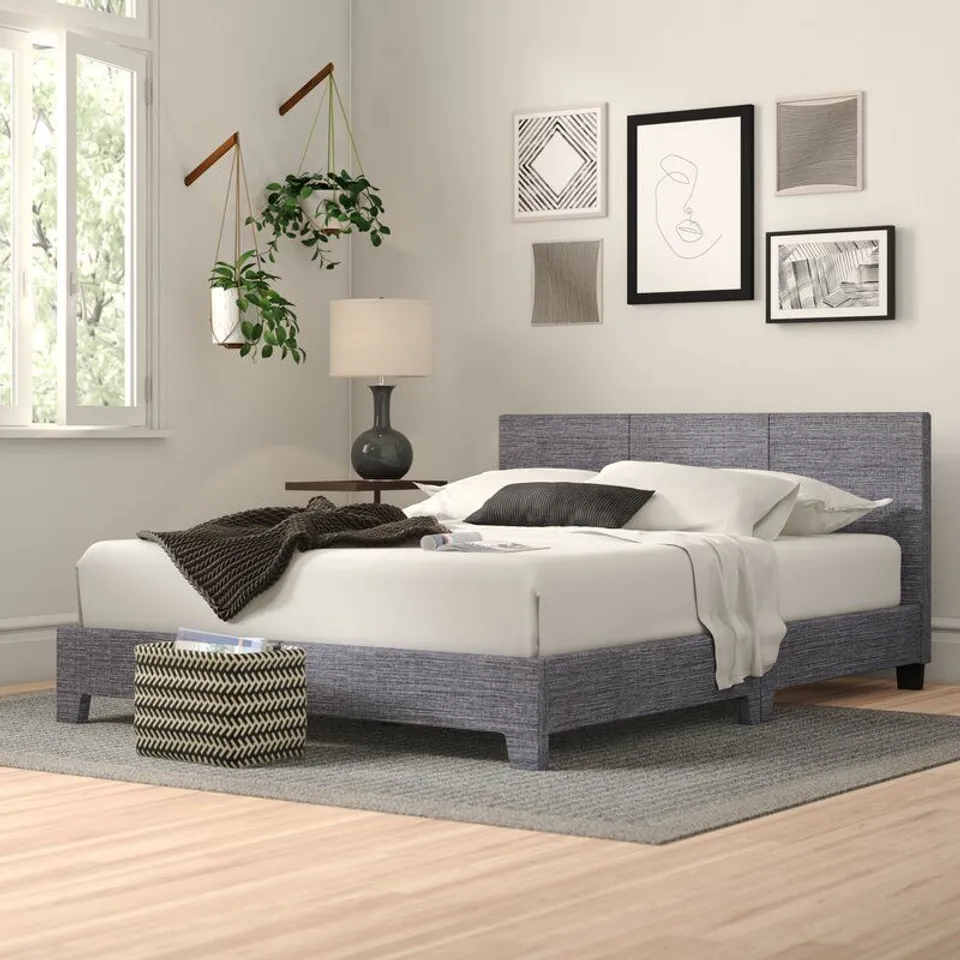 BOXED ARKADIY GREY UPHOLSTERED BED FRAME SIZE DOUBLE