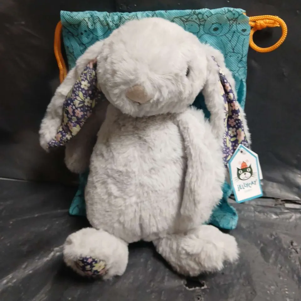 JELLYCAT LONDON BUNNY PLUSH WITH TURQUOISE POUCH
