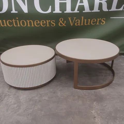SERENITY IVORY AND BRASS REEDED SET OF 2 COFFEE TABLES