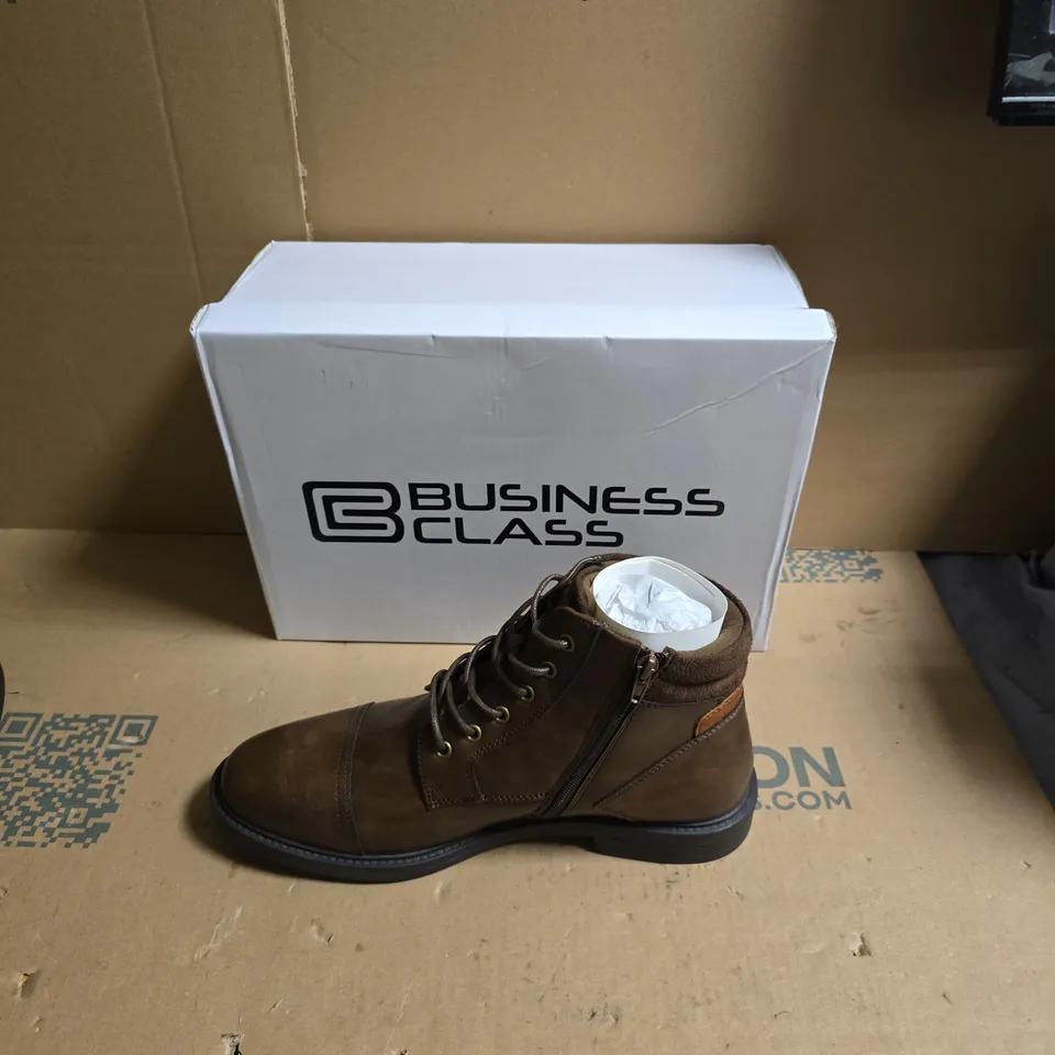 BUSINESS CLASS BROWN LEATHER ANKLE BOOT WITH LACE-UP AND SIDE ZIP – MEN'S - UK SIZE 11