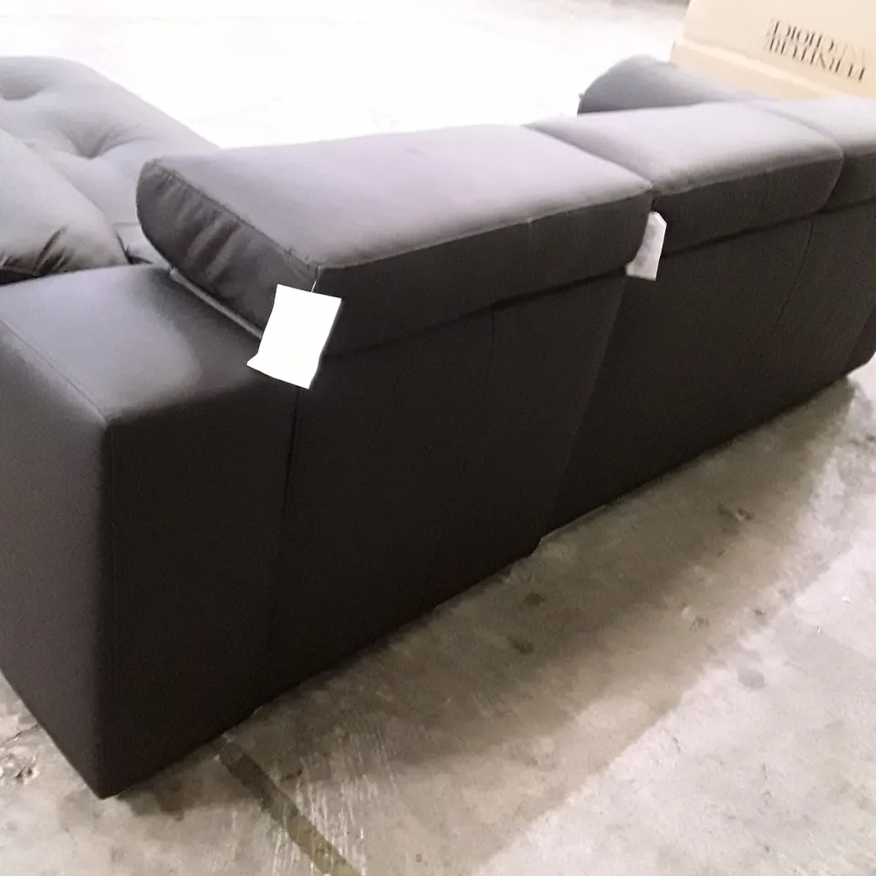 QUALITY DESIGNER BRADY 3 SEATER RH CHAISE - BLACK LEATHER