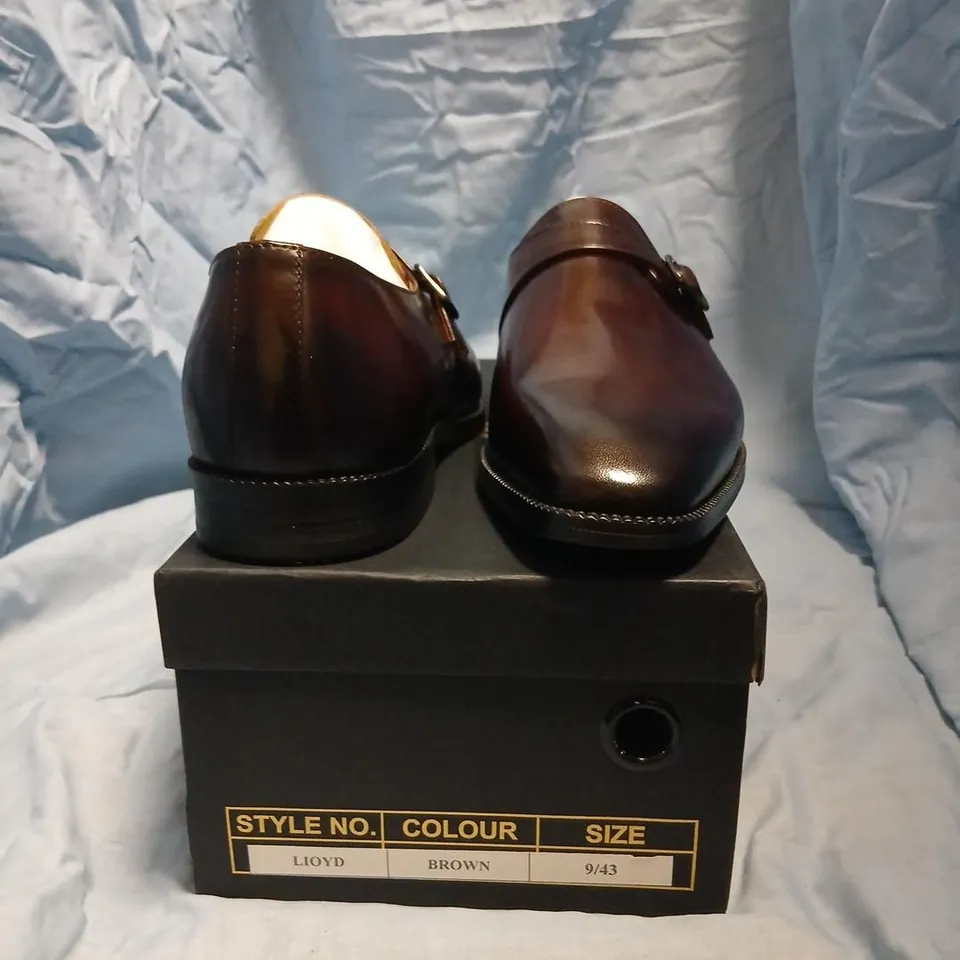 GREYWALK BROWN MONK STRAP LEATHER LOAFERS, UK 9 (EU 43) 