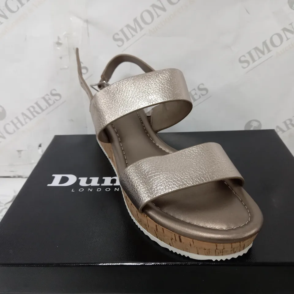 BOXED DUNE WOMANS PEWTER LEATHER SANDLES SIZE 6