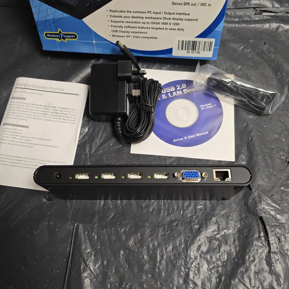 USB VGA DOCKING STATION WITH USB 2.0 HUB, VGA OUTPUT & ETHERNET – BOXED