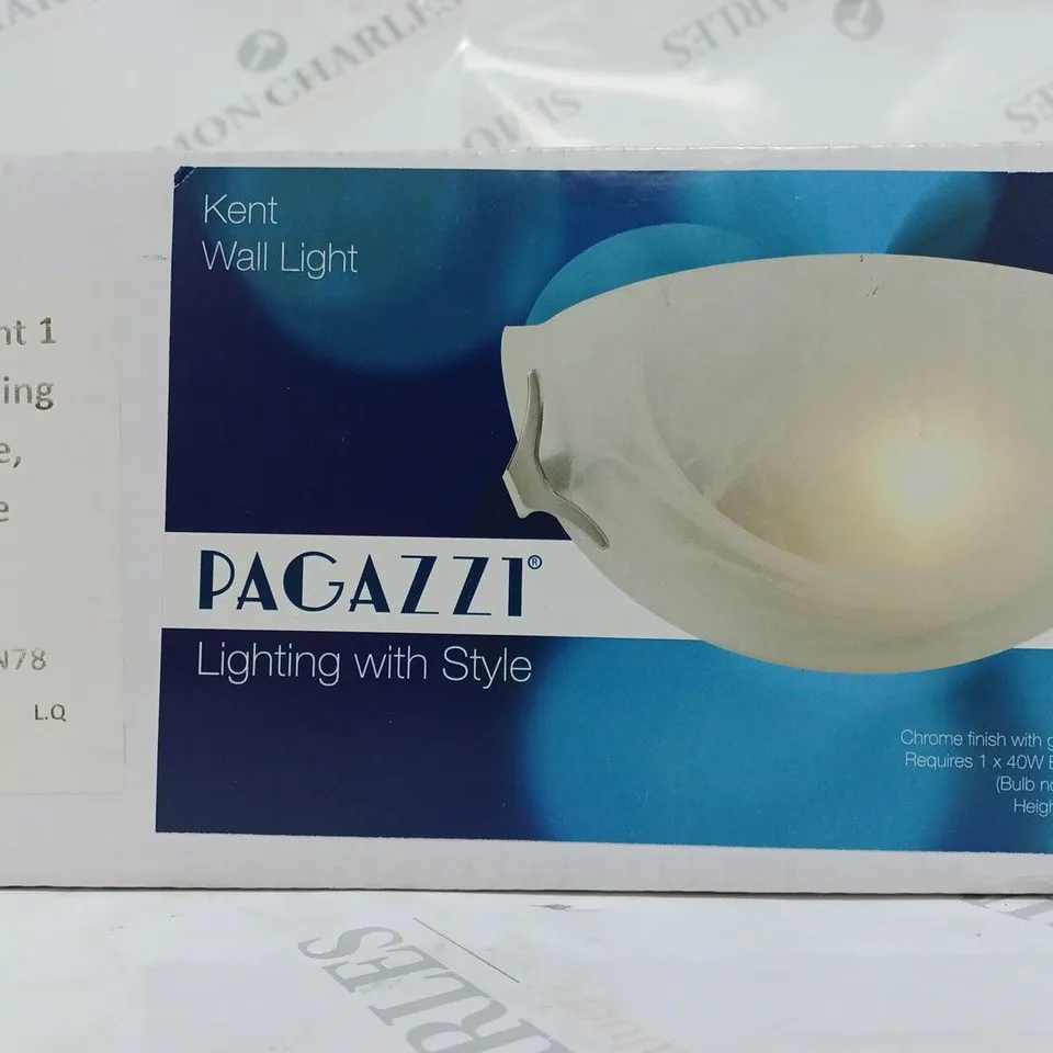 BOXED PAGAZZI LIGHTING KENT 1 LIGHT UPLIGHTER CEILING LIGHT GLASS SHADE POLISHED CHROME