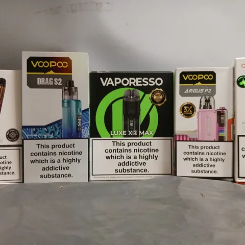 BOX OF APPROXIMATELY 16 E-CIGARETTES TO INCLUDE VOOPOO, VAPORESSO, LOST VAPE ETC