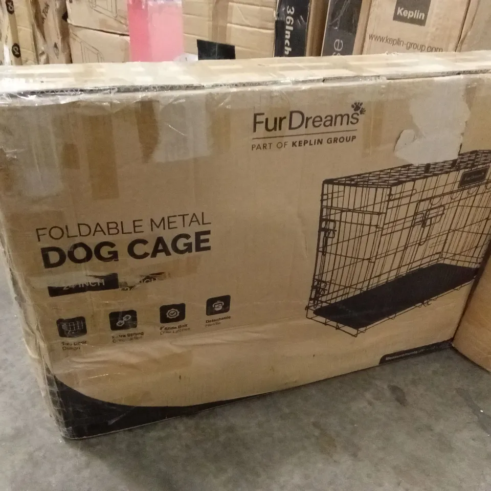 BOXED FUR DREAMS 24" FOLDABLE METAL DOG CAGE
