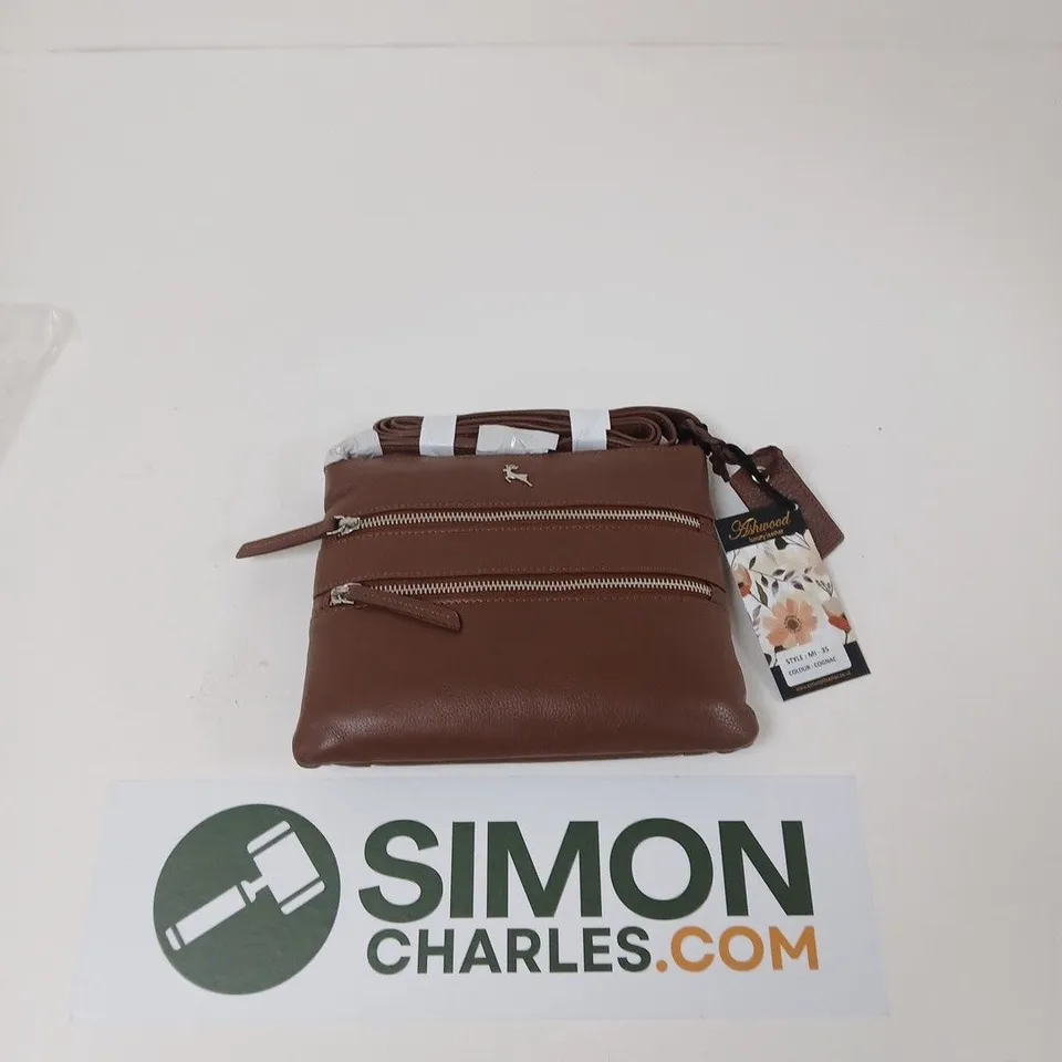 ASHWOOD DOUBLE ZIP LEATHER CROSS-BODY BAG - DARK BROWN