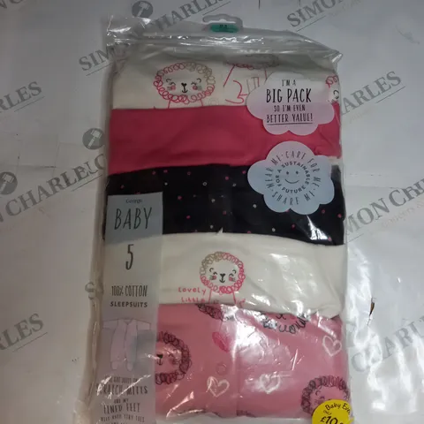 PACK OF 5 COTTON BABYGROWS SIZE 0-3 MONTHS