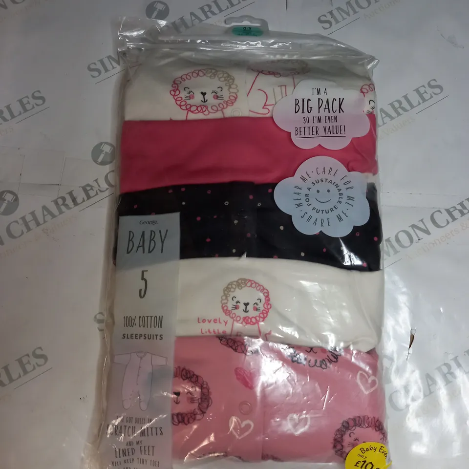 PACK OF 5 COTTON BABYGROWS SIZE 0-3 MONTHS 