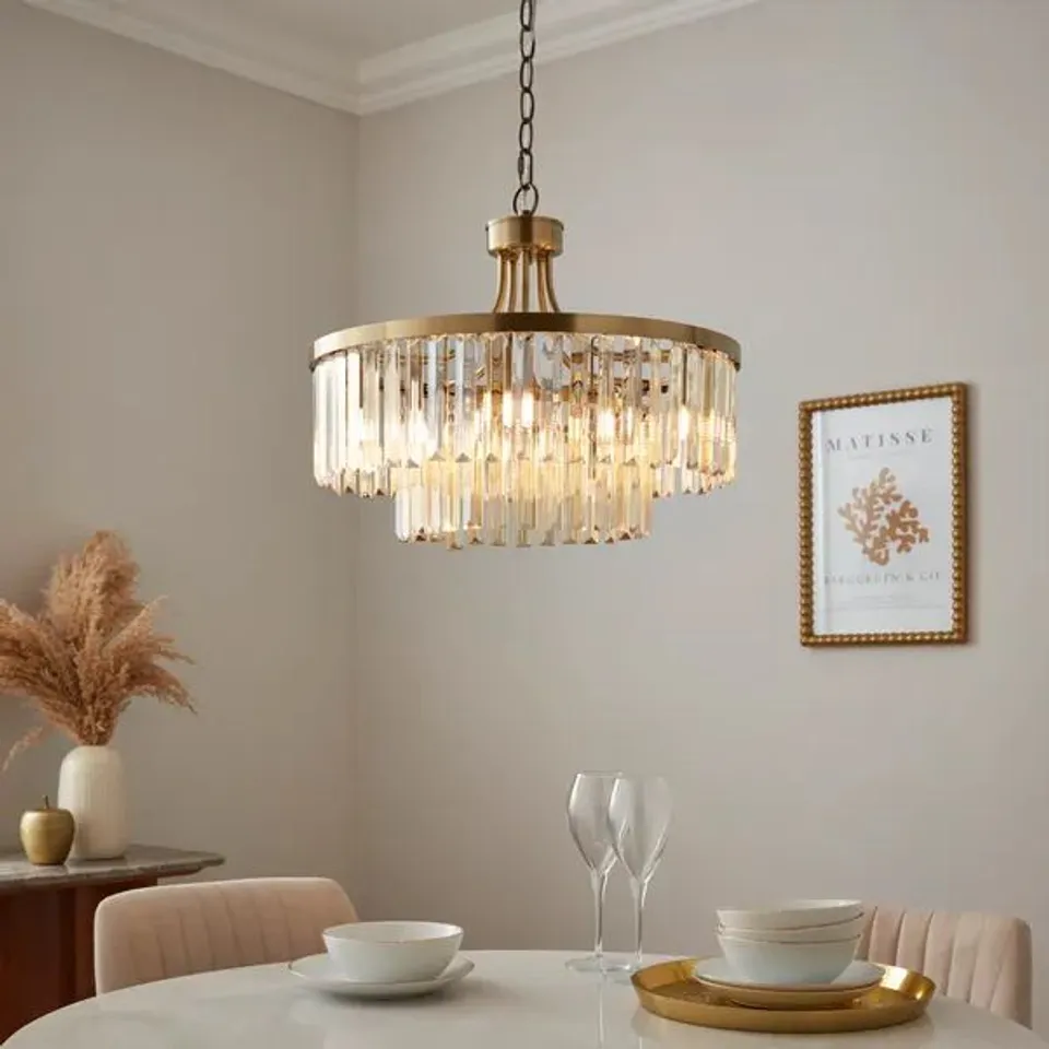 BOXED AUDRA 5 LIGHT ADJUSTABLE PENDANT LIGHT - AMBER