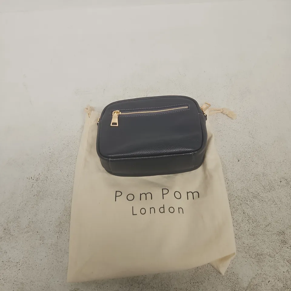 POM POM LONDON CROSSBODY BAG – NAVY BLUE PEBBLED LEATHER-LOOK