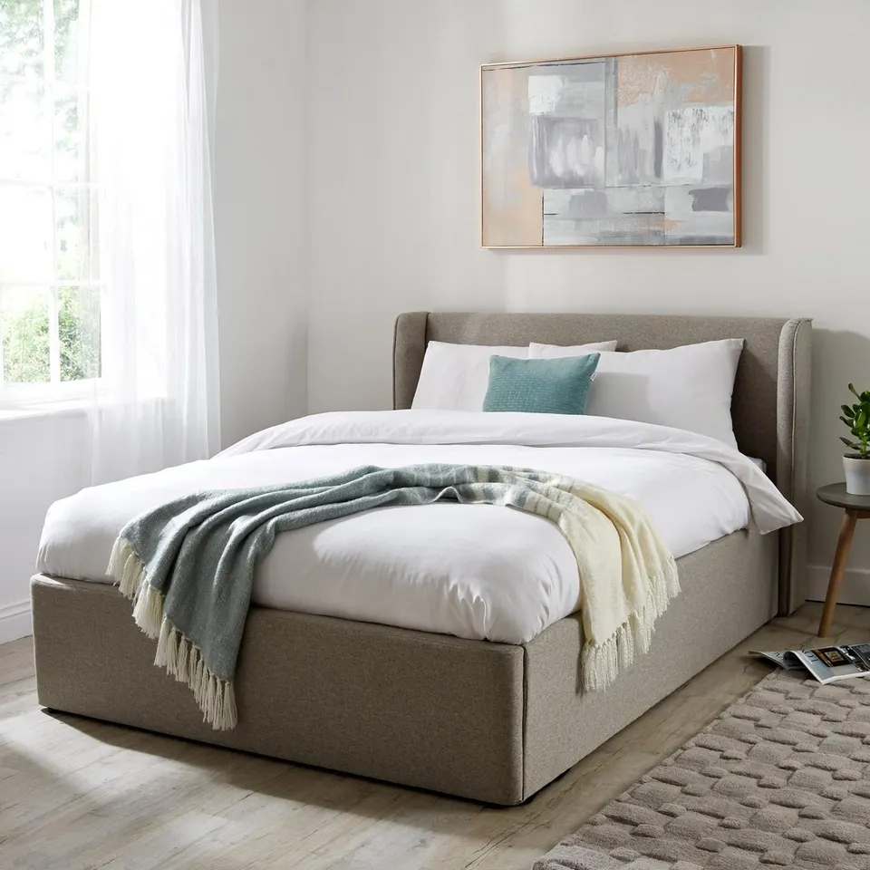 BOXED CAMDEN END LIFT DOUBLE BEDFRAME IN GREY - 4 BOXES