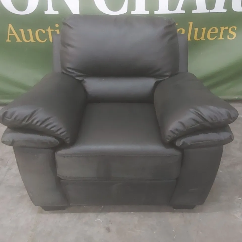 DESIGNER BLACK FAUX LEATHER UPHOLSTERED ARMCHAIR 