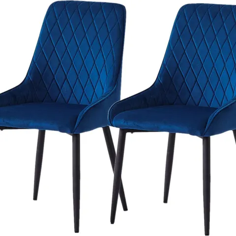BOXED SET OF 2 DESIGNER BLUE VELVET CHAIRS (1 BOX)