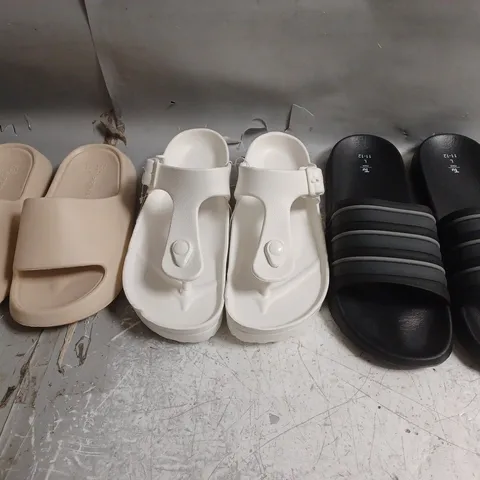 BOX OF APPROXIMATELY 8 ASSORTED PAIRS OF SHOES AND FOOTWEAR ITEMS IN VARIOUS COLOURS, STYLES, AND SIZES
