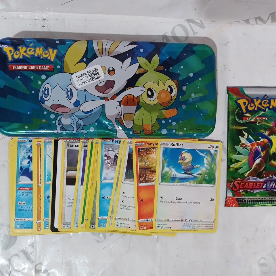 POKÉMON TRADING CARD GAME TIN W. ASSORTMENT OF CARDS & BOOSTER PACK