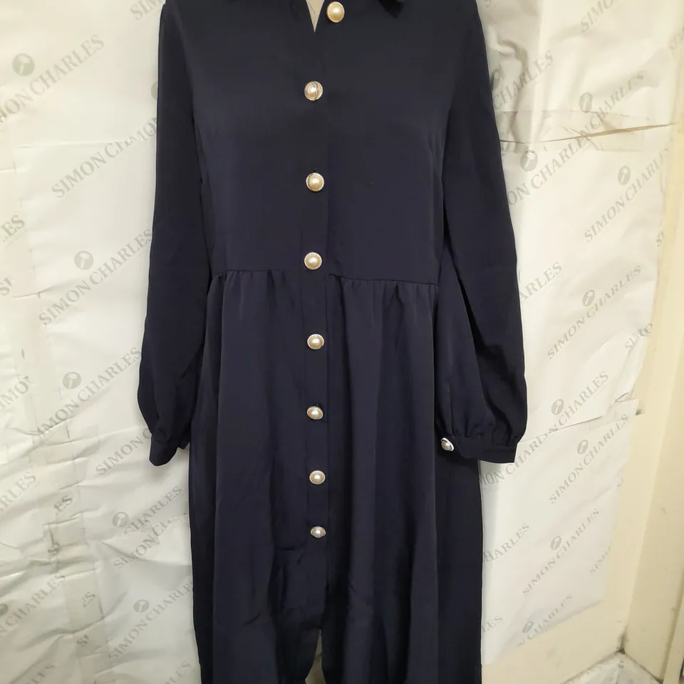 HELENE BERMAN SHIRT DRESS FAUX PEARL BUTTON DETAIL NAVY SIZE 10 