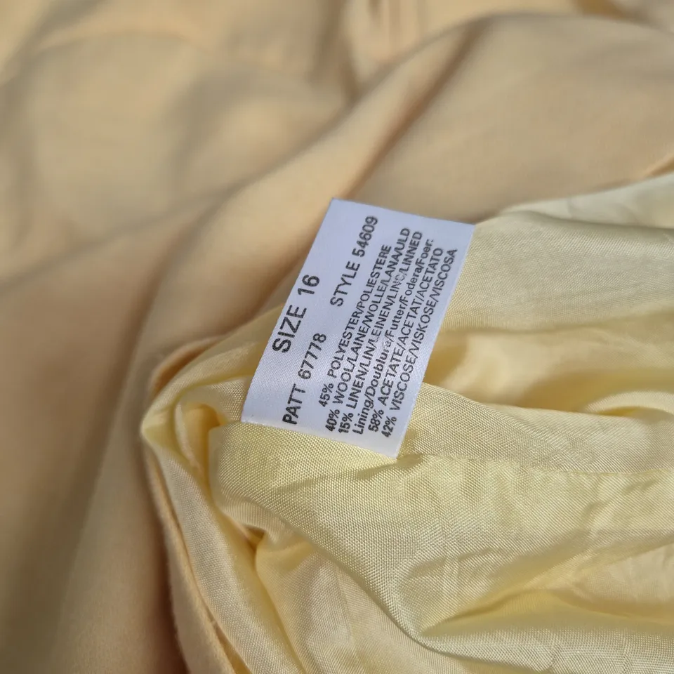 WOMEN’S SLEEVELESS PALE YELLOW DRESS, SIZE UK 16 