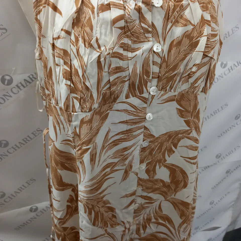BLUE VANILLA TROPICAL PRINT BUTTON FRONT DRESS - 14