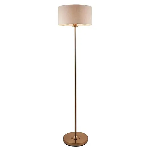BOXED LUMINOSA HIGHCLERE FLOOR LAMP WITH SHADE VINTAGE BRASS, NATURAL LINEN, 1X E27