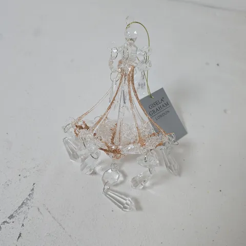 6 GISELA GRAHAM LONDON CLEAR GLASS CHANDELIER TREE ORNAMENTS WITH ROSE GOLD COLOUR GLITTER