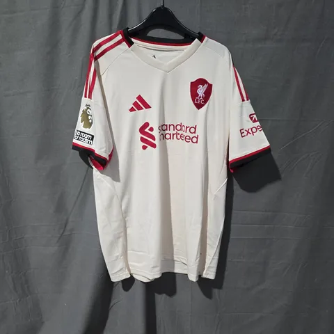 ADIDAS LIVERPOOL FC FOOTBALL SHIRT – WHITE WITH RED TRIM, OFFICIAL LICENSED PRODUCT