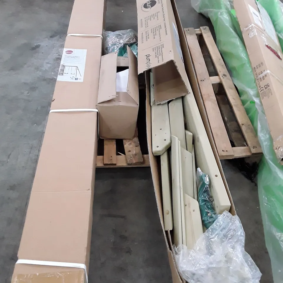 PALLET CONTAINING 2 SPARE PLUM WOODEN LOOKOUT TOWER SWING ARMS 