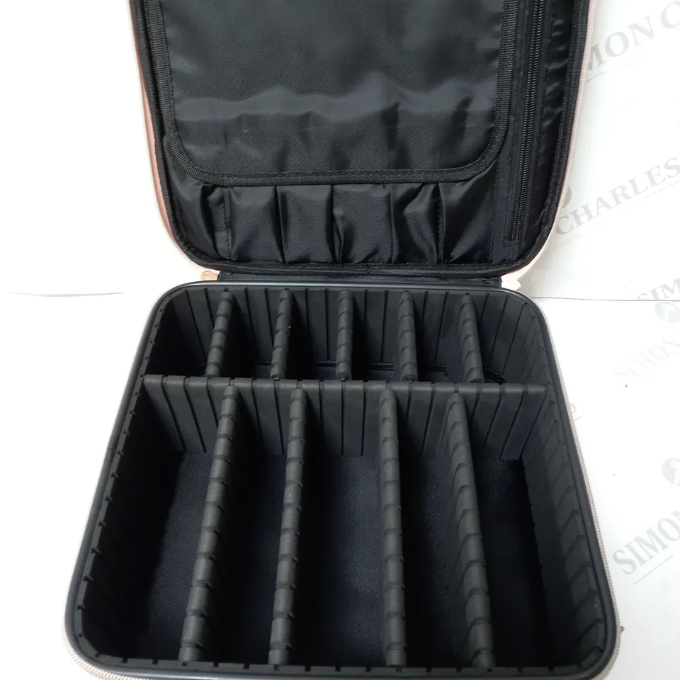 boxed pink vanity case with adjustable compartment's   