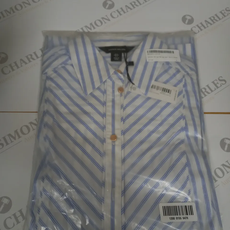 BAGGED KAREN MILLEN COTTON STRIPE BELTED MAXI SHIRT DRESS SIZE 6