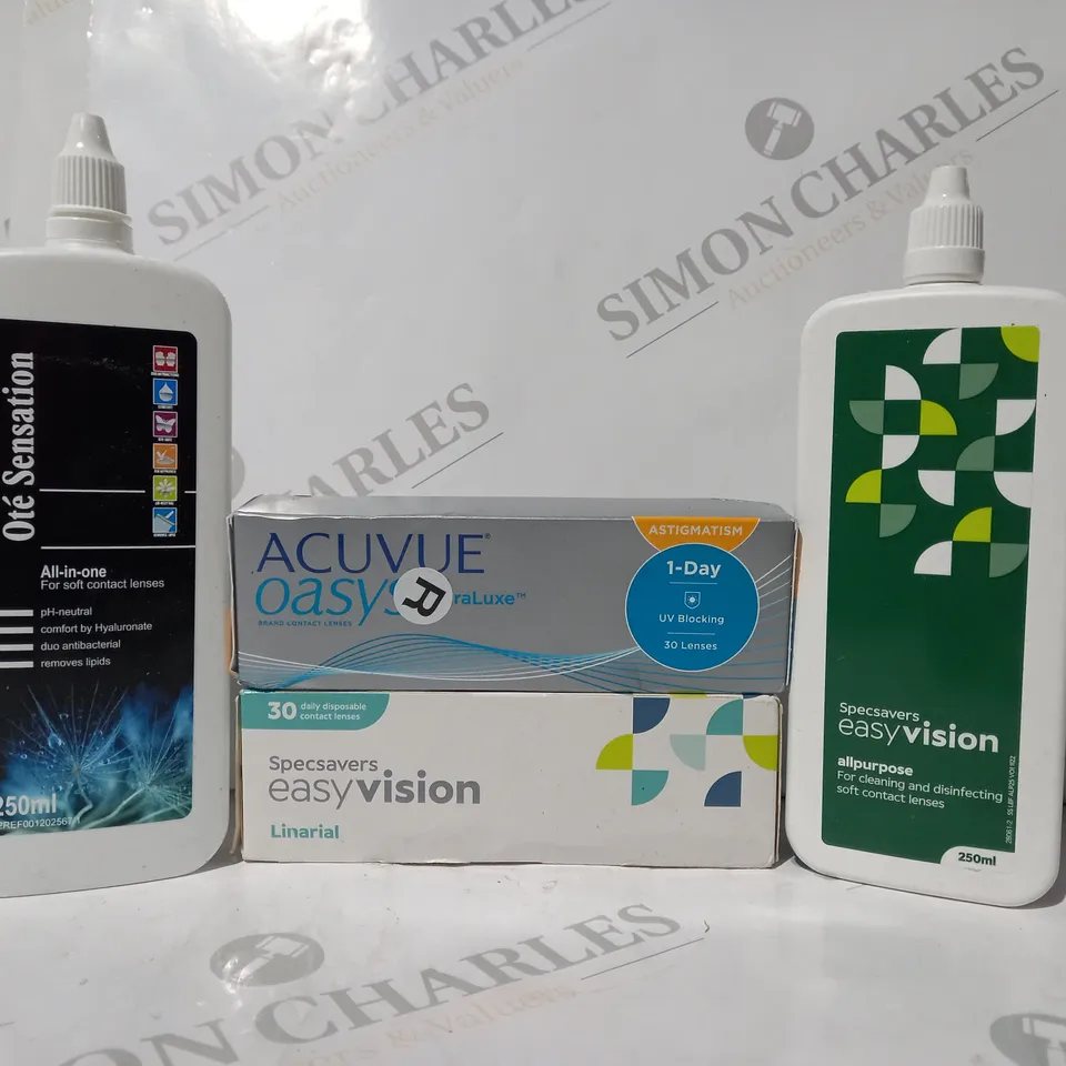 APPROXIMATELY 20 ASSORTED HOUSEHOLD ITEMS TO INCLUDE ACUVUE OASYS CONTACT LENSES, EASY VISION CONTACT LENSES, ETC