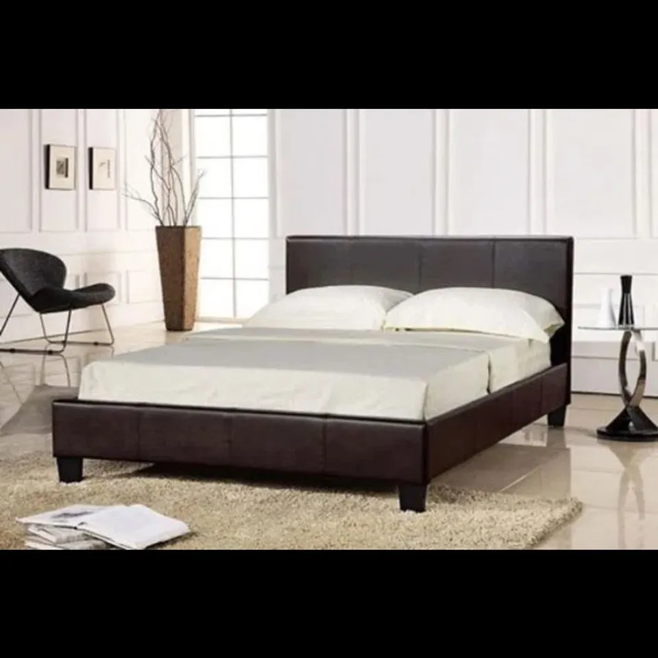 BOXED BEANDIEN UPHOLSTERED OTTOMAN STORAGE BED - 4'6 DOUBLE, CHOCOLATE (2 BOXES)