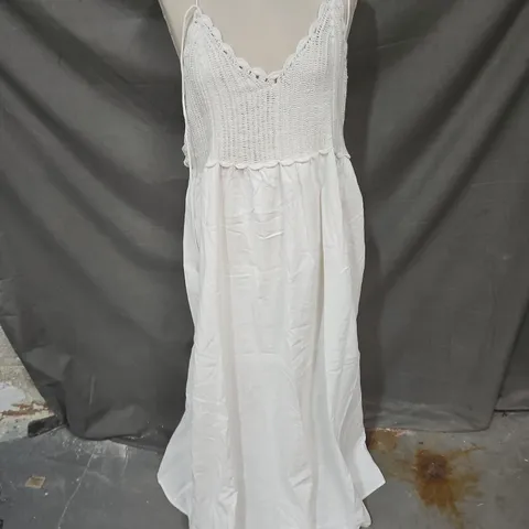 NOBODY'S CHILD CROCHET & WOVEN MIDI BEACH DRESS IN WHITE SIZE L