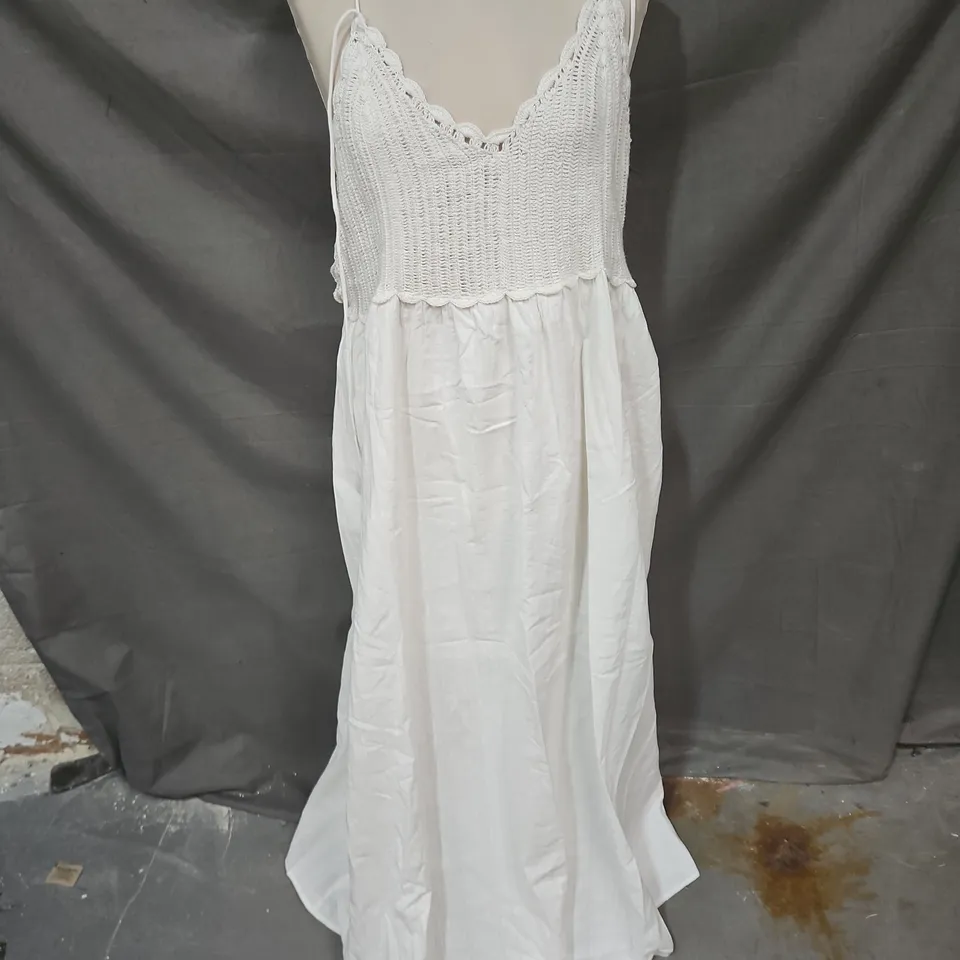 NOBODY'S CHILD CROCHET & WOVEN MIDI BEACH DRESS IN WHITE SIZE L