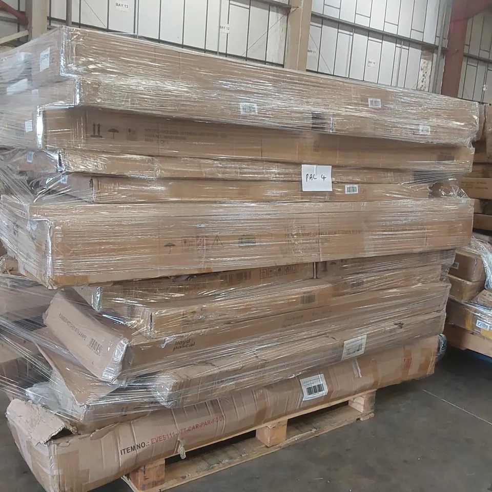 PALLET CONTAINING A VERY LARGE QUANTITY OF ASSORTED FURNITURE PARTS INCLUDING: BED PARTS, WARDROBE PARTS ECT