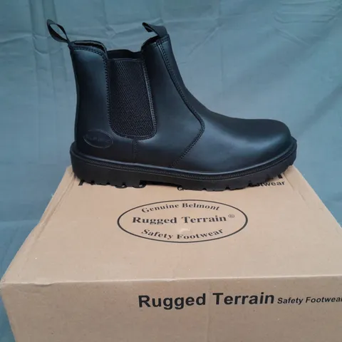 BOXED PAIR OF RUGGED TERAIN SAFETY BOOTS BLACK LEATHER SIZE UK 12