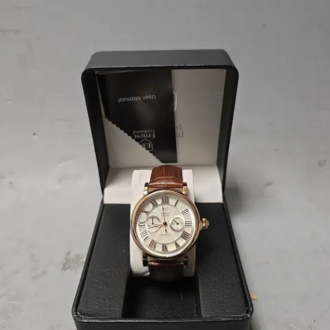 ERNEST FERDINAND WATCH – FUNCTIONING SUB DIALS – LEATHER STRAP GIFT BOX