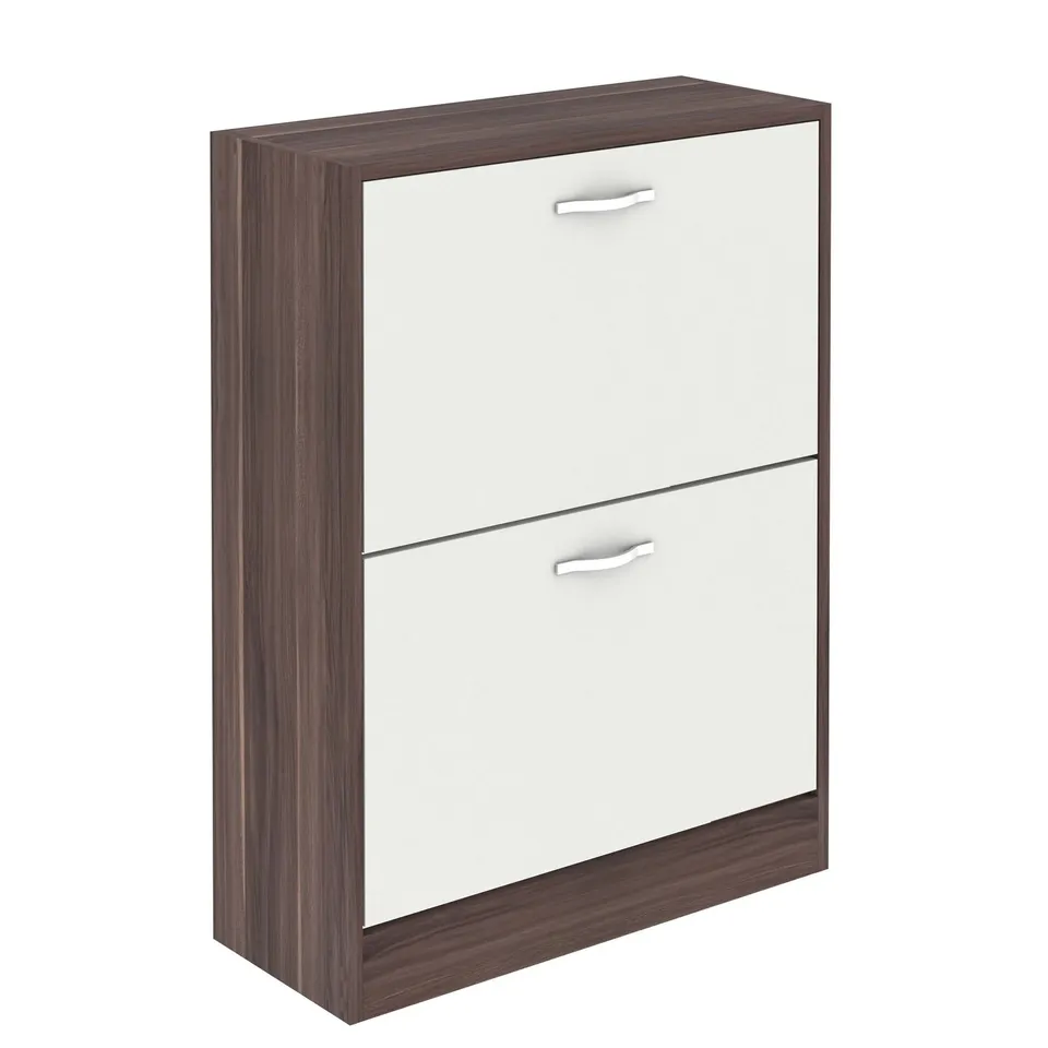 BOXED VIDA DESIGNS 2 DRAWER SHOE CABINET - WALNUT & WHITE