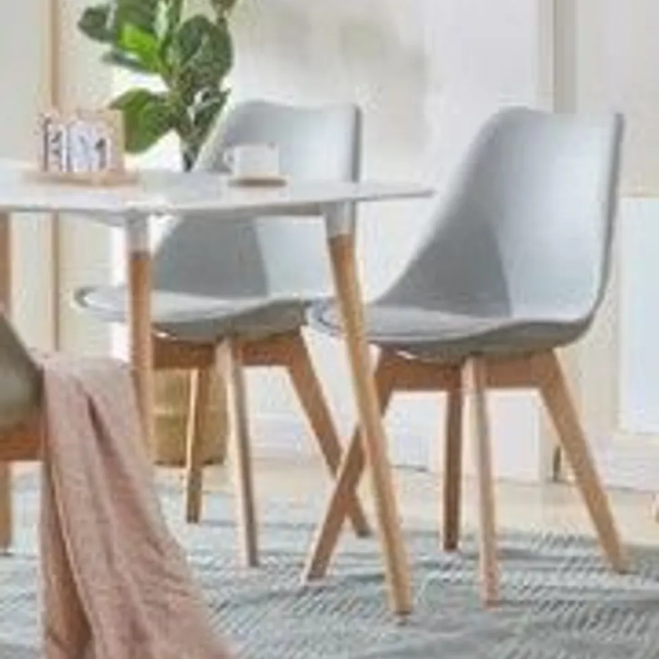 BOXED SET OF FOUR GREY RETRO DINING CHAIRS