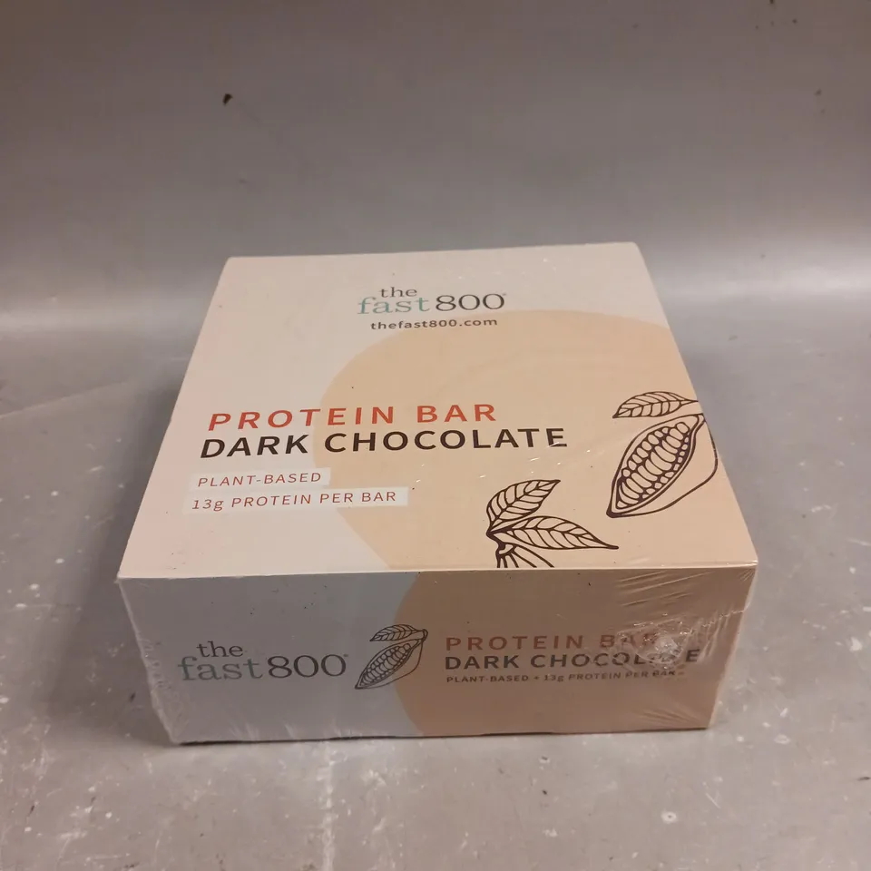 BOXED SEALED THE FAST 800 PLANT BASED PROTEIN BARS - DARK CHOCOLATE - 12 X 45G