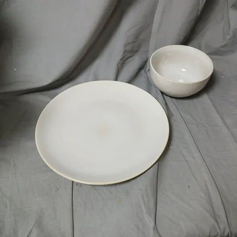 APPROXIMATELY 12 PC  WHITE CERAMIC DINNERWARE PIECES: PLATE AND BOWL
